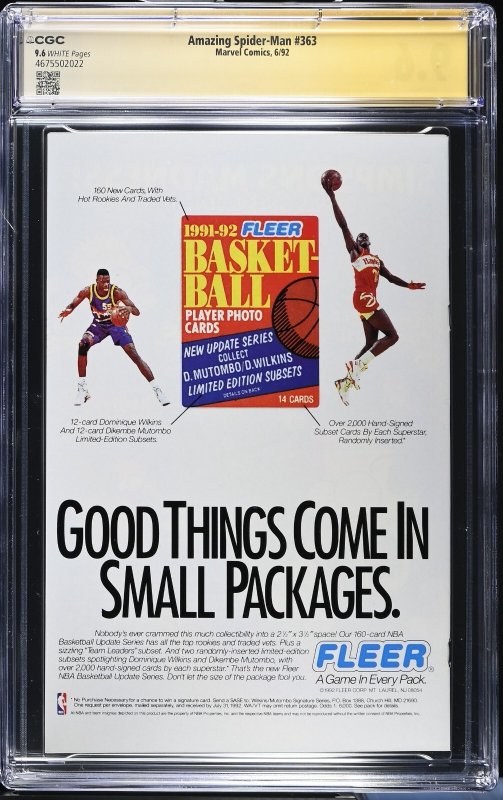 Amazing Spider-Man (1992) # 363 (CGC 9.6 SS) Signed Mark Bagley Carnage