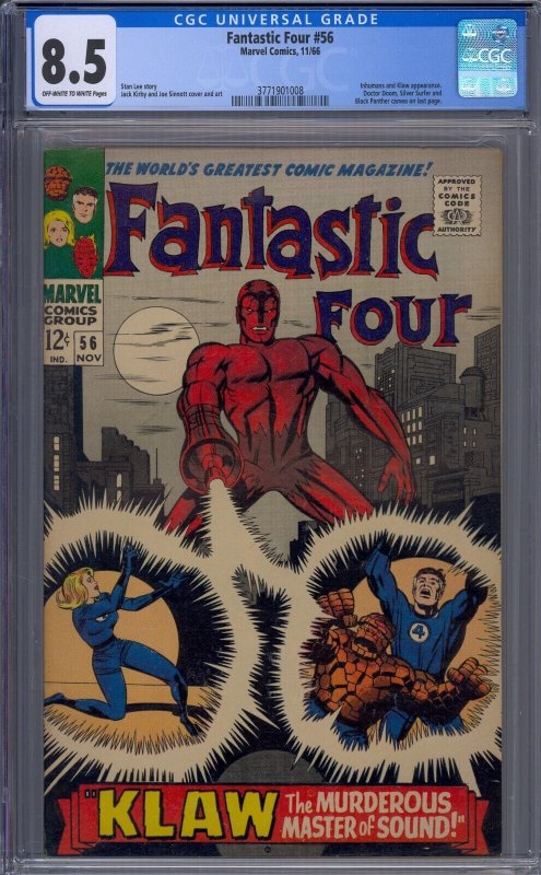 FANTASTIC FOUR #56 CGC 8.5 DR DOOM SILVER SURFER BLACK PANTHER JACK KIRBY