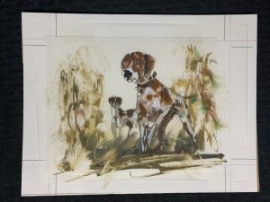 HUNTING DOGS Pencils and Painted Rough 10x8 Greeting Card Art #nn