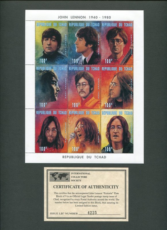 John Lennon Commemorative Stamp Sheet  1996