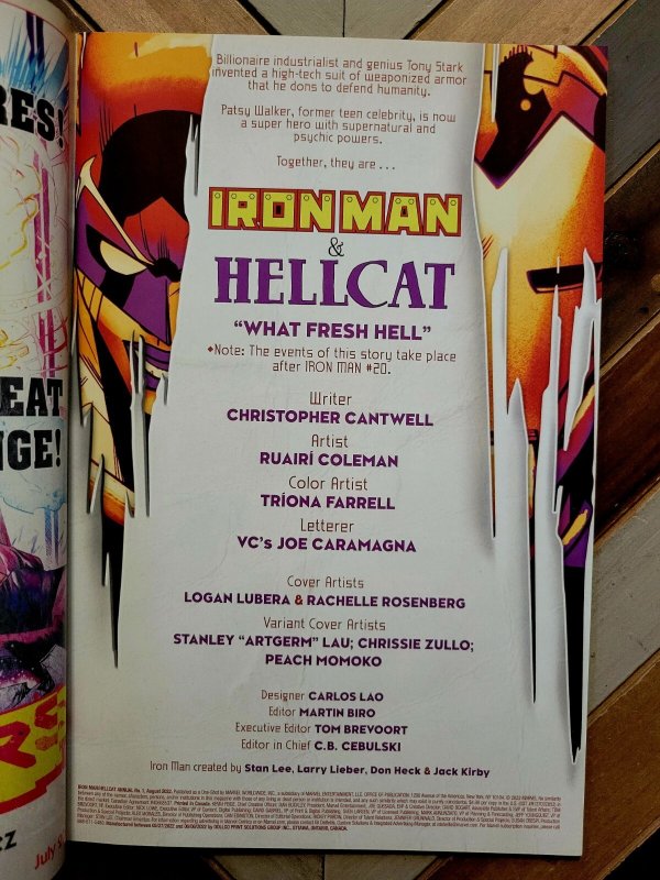 Iron Man & Hellcat Annual #1 Stanley Artgerm Lau Variant Marvel 2022 Brand New