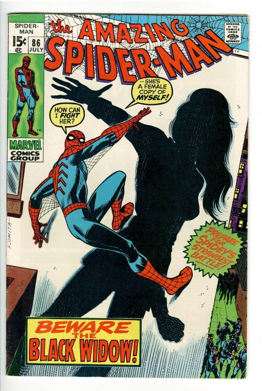 AMAZING SPIDERMAN 86 F/VF 7.0;BLACK WIDOW CVR. (EAST COAST COLLECTION)