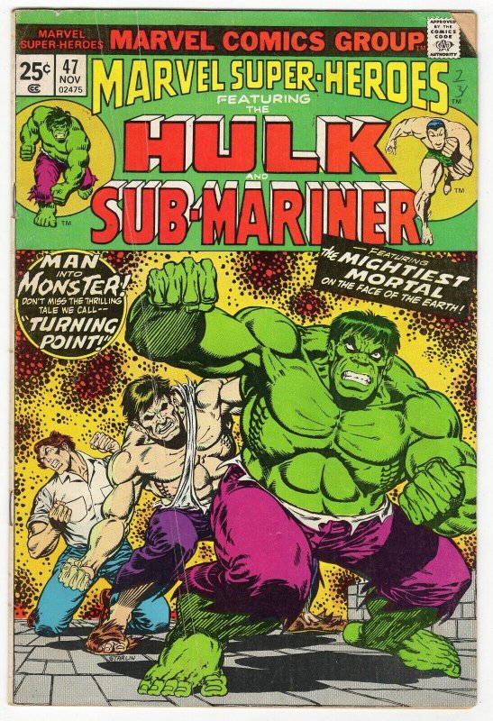 Marvel Super Heroes #47 VINTAGE 1974 Marvel Comics Hulk Sub Mariner 