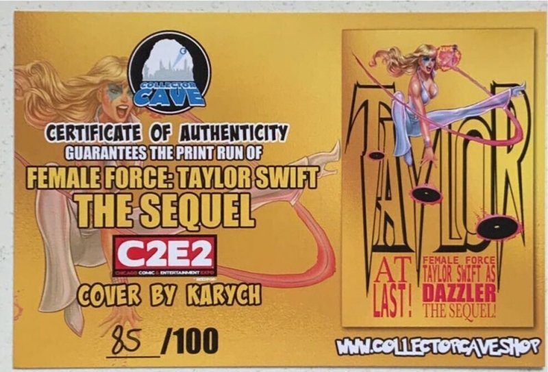 FEMALE FORCE TAYLOR SWIFT: THE SEQUEL C2E2 EXCLUSIVE KARYCH GOLD/BLACK FOIL SET.