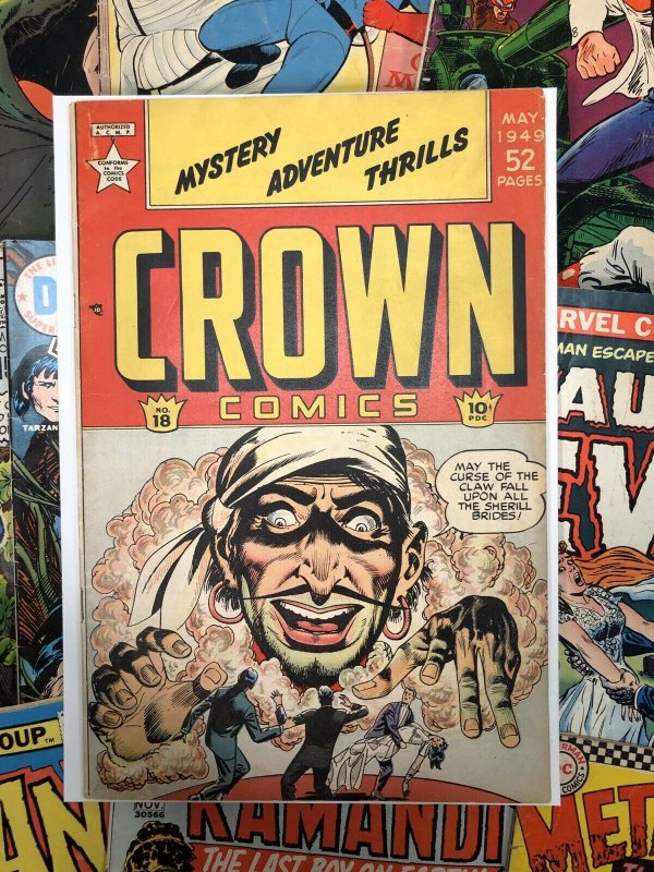 Crown Comics #18 F/VF 7.0 GOLDEN AGE 1949 scarce book ADVENTURE thriller STORY