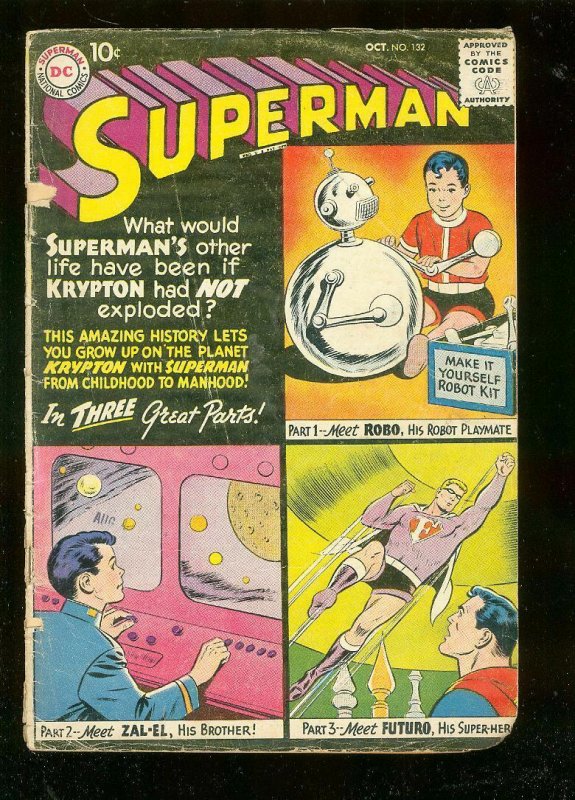 SUPERMAN #132 1959-DC COMICS-LIFE ON KRYPTON-ROBOT COVR FR