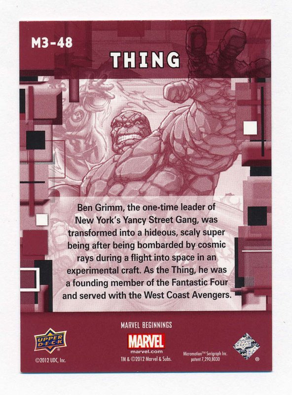 Upper Deck 2012 Marvel Beginnings III Micromotion Card #48 Thing NM/MT