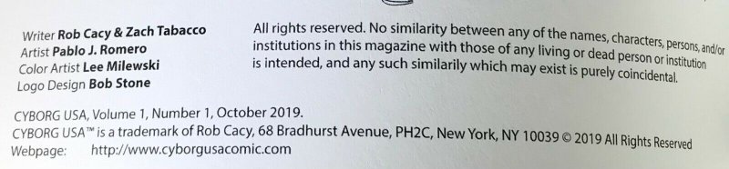 CYBORG USA Comic Issue 1 — Ink Black & White Variant — 2019 Rob Cacy Indiegogo