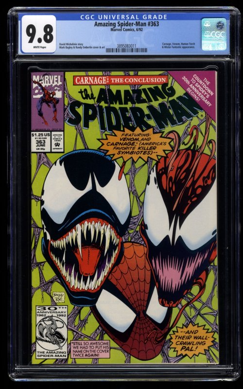 Amazing Spider-Man #363 CGC NM/M 9.8 White Pages 3rd Carnage!