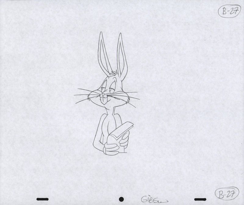 Bugs Bunny Animation Pencil Art - B-27 - Holding Papers - Looking Askance