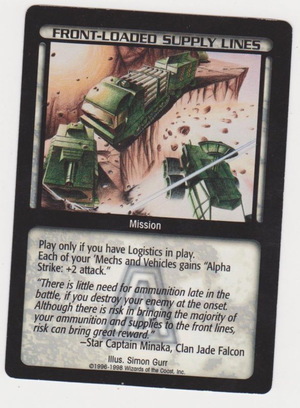 1998 Battletech Arsenal Card Front-Loaded Supply Lines