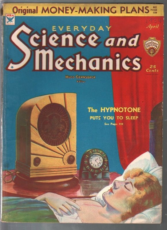 Everyday Science & Mechanics 4/1934-Frank R Paul-Hypnotone-Dunninger-VG