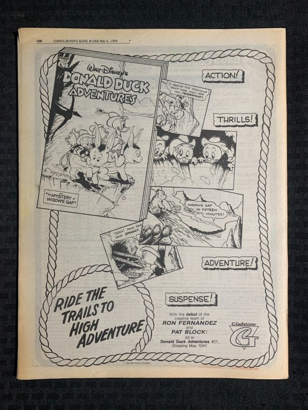 1994 COMICS BUYERS GUIDE Newspaper #1068 FN+ 6.5 Publishers Issue