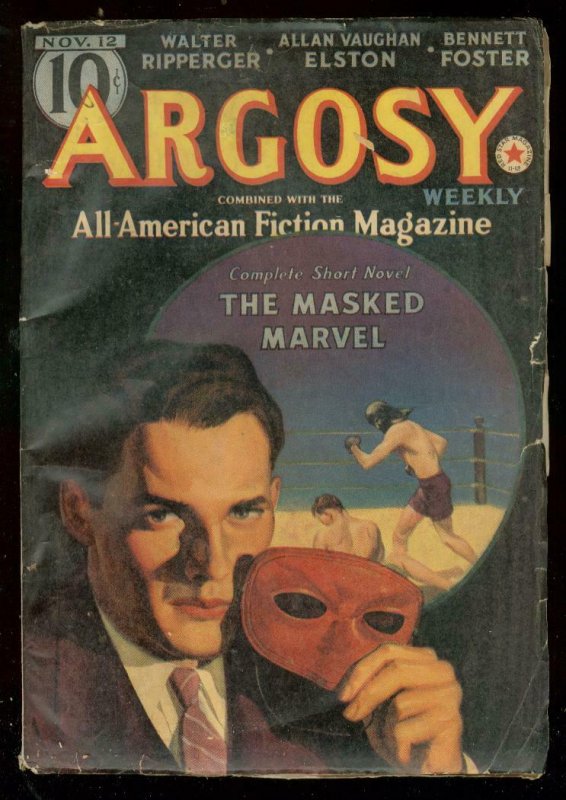 ARGOSY WEEKLY PULP NOV 12 1938-MASKED MARVEL-BOXING COV VG