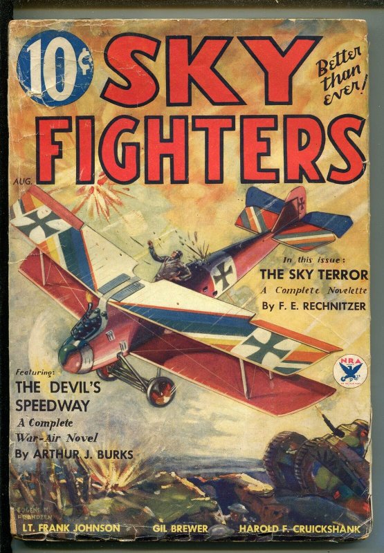SKY FIGHTERS 04/1934-AIR WAR PULPS-WWI-ARTHUR J BURKS-BI-PLANE-vg minus