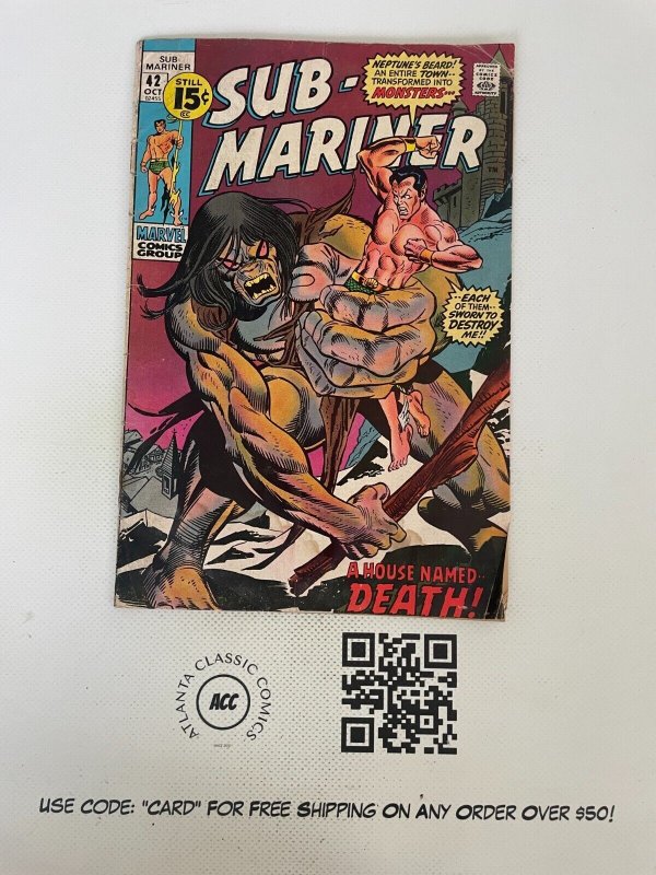Prince Namor Sub-Mariner # 42 VG Marvel Comic Book Dr. Doom Hulk Thor 12 J224