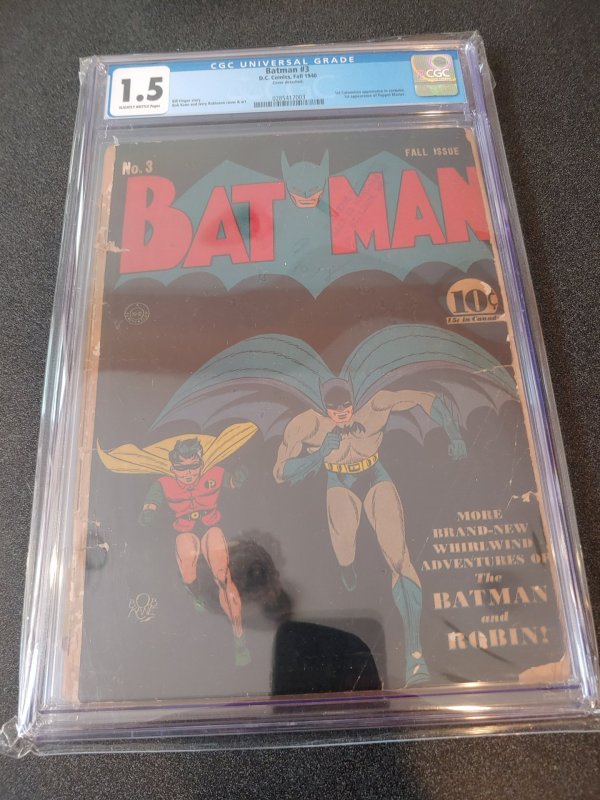 ​BATMAN #3 CGC 1.5 1ST CATWOMAN  IN COSTUME. 1ST APPEARANCE OF PUPPET MASTER