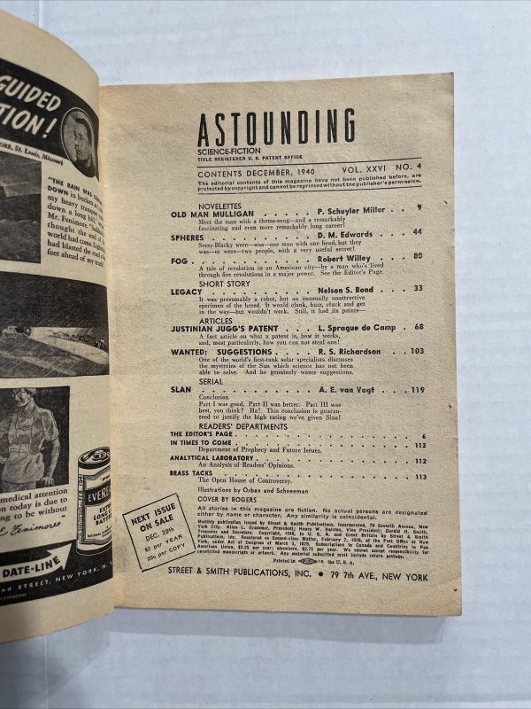 Astounding Science Fiction Pulp December 1940 Volume 26 #4 G/VG