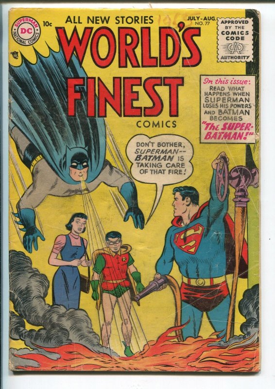 WORLD'S FINEST #77 1955-DC-BATMAN-SUPERMAN-TOMAHAWK-GREEN HORNET-vg minus 