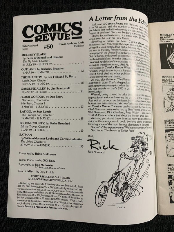 1990 COMICS REVUE Magazine #50 VG/FN 5.0 Modesty Blaise / The Phantom / Batman