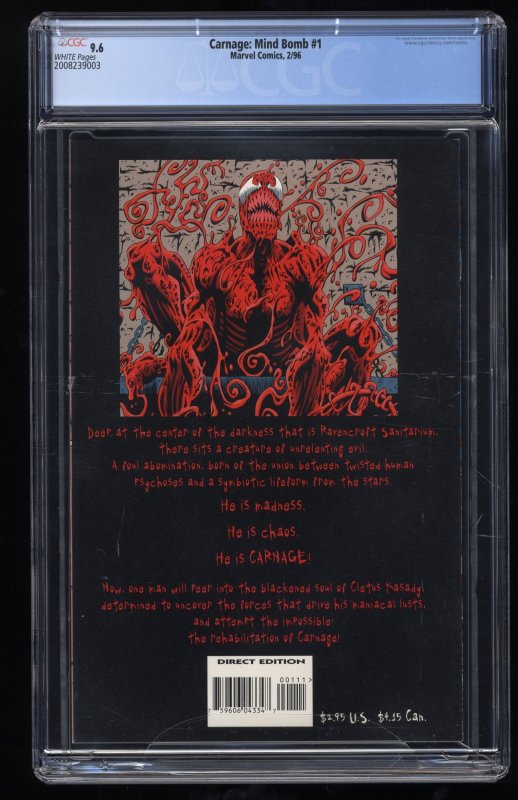 Carnage: Mind Bomb #1 CGC NM+ 9.6 White Pages Red Foil Cover!