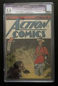 (1938) ACTION COMICS #4 CGC 3.0 Restored! 4th App SUPERMAN! Rare Golden Age!