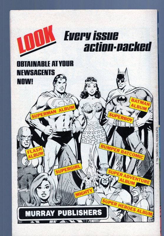 Superman The Comic #3 - Australian B/W Comic (7.0/7.5) 1978