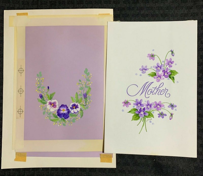 MOTHER Lettering White Purple Flowers 2pcs 7.5x10.5 Greeting Card Art #522 2426