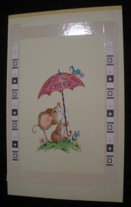 GET WELL WISHES Cute Mouse w/ Cheer Umbrella 7x11 Greeting Card Art #C9214 