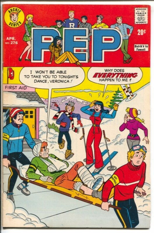 Pep #276 1973- Archie- Betty- Veronica-skiing accident cover-FN