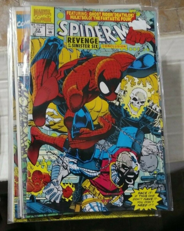 SPIDER-MAN # 23 MARVEL 1992 sinister six pt 6 ghost rider hulk nova thing death