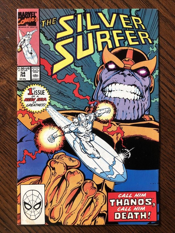 Silver Surfer #34 EXCELLENT! Thanos 1990 Marvel