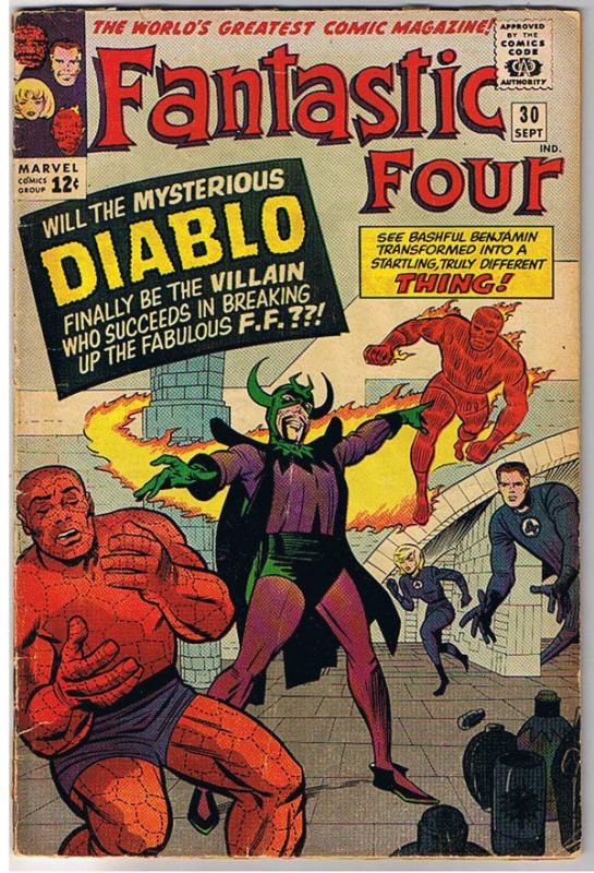 FANTASTIC FOUR #30, VG-,  Intro Diablo, Human Torch, Jack Kirby,more FF in store