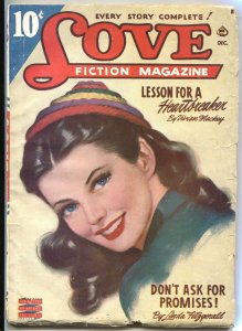 LOVE FICTION MONTHLY 1944 DEC-EXOTIC GIRL ART PULP COVER-DOROTHY DOW & OTHERS