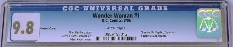Wonder Woman #1 DC 2006 CGC 9.8 Adam Kubert Variant Cover Top Census Grade