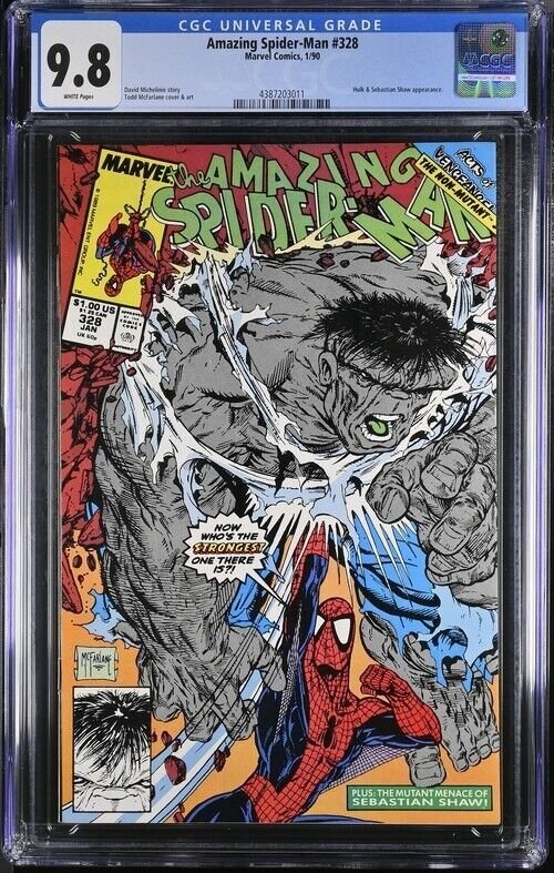 AMAZING SPIDER-MAN #328 1990 MARVEL CGC 9.8 HULK TODD MCFARLANE WHITE PAGES