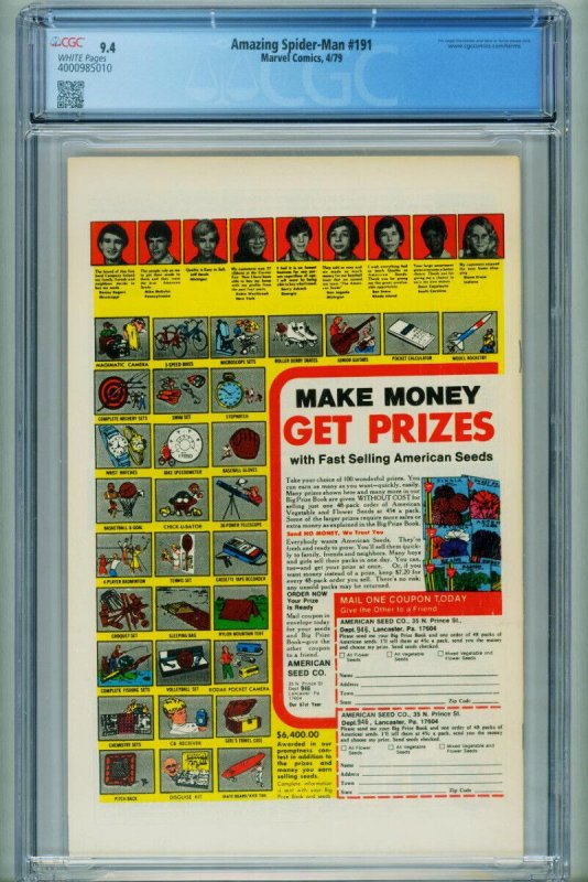 AMAZING SPIDER-MAN #191 CGC 9.4 1979 comic book-MARVEL 4000985010