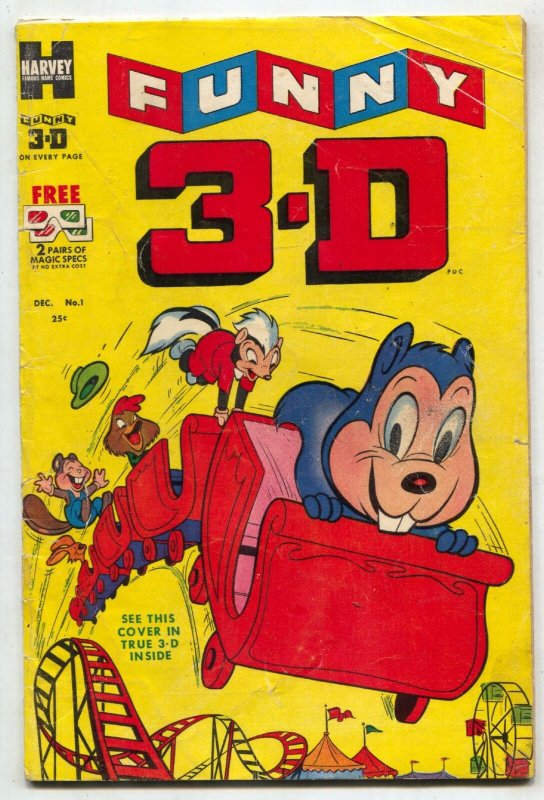 FUNNY 3-D #1 CIRCUS ROLLERCOASTER COVER 1953 HARVEY PUB G/VG