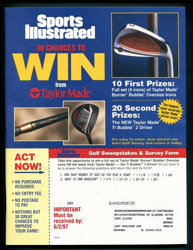 Sports Illustrated ( 9.4 NM )  Tiger Woods  /  April 1997