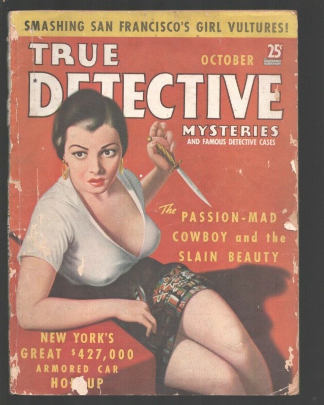True Detective Mysteries 10/1937-Spicy headlight girl cover art by A.R. McCow...