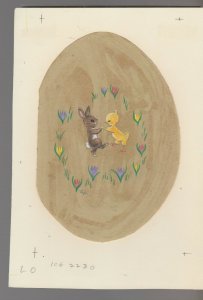 HAPPY EASTER Cute Bunny & Duckling Dancing 5.5x8 Greeting Card Art #E2230
