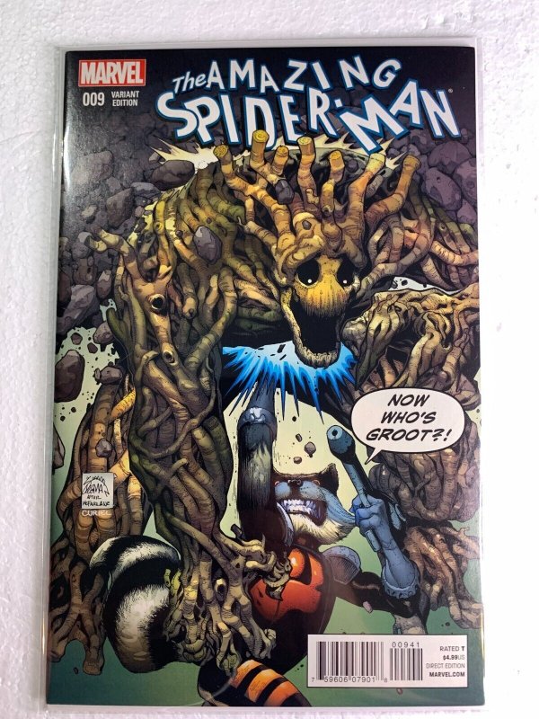 AMAZING SPIDER-MAN #9 Spider-Verse Rocket & Groot Variant Cover 2nd Spider-Gwen 