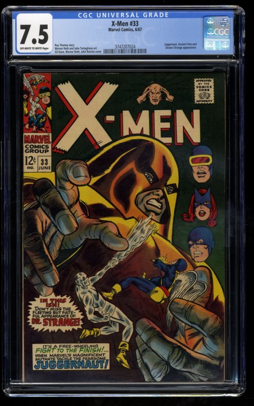 X-Men #33 CGC VF- 7.5 Off White to White Juggernaut! Marvel Comics
