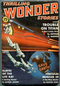 Thrilling Wondering Stories Pulp February 1941-Save Earth cover-Trouble on Titan