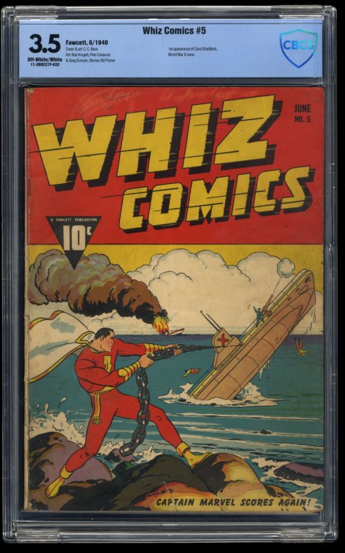 Whiz Comics #5 CBCS VG- 3.5 Off White to White World War II Cover!