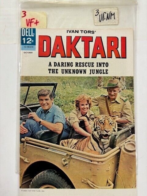 DAKTARI 3 VF+ DELL COMICS October 1968 Silver Age photo cover Jungle Adventure