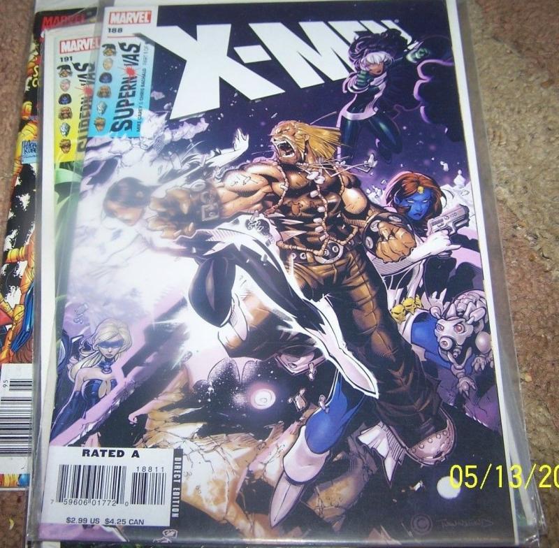 X MEN  # 188 marvel 2008 SUPERNOVAS pt 1+SABERTOOTH ROGUE mistique