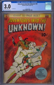 ADVENTURES INTO THE UNKNOWN #28 CGC 3.0 KEN BALD