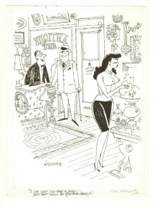 Sexy Babe in Antique Store Humorama Gag - 1966 art by James Lindensmith