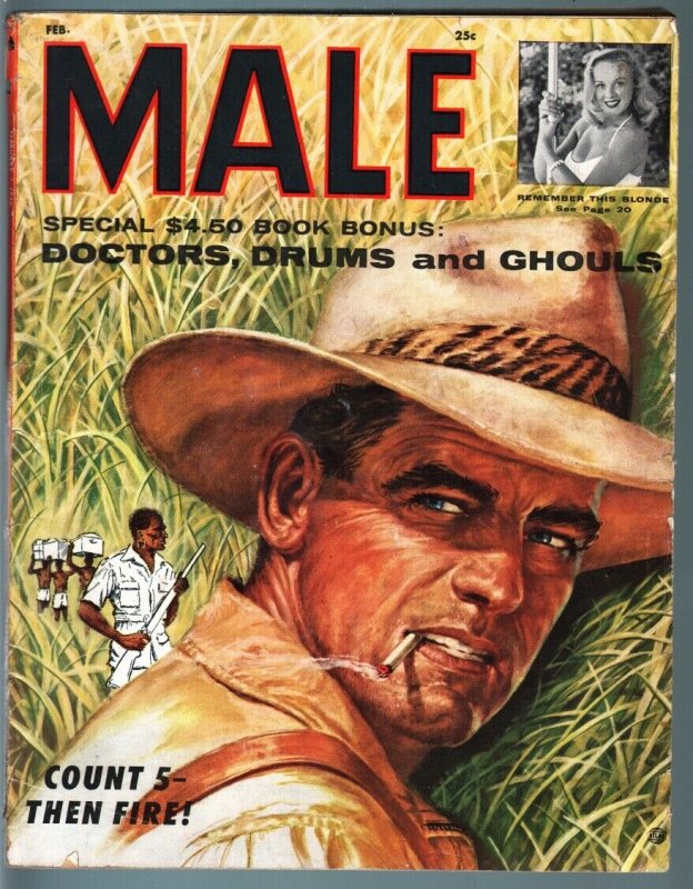 MALE-FEB 1956-JUNGLE-CHEESECAKE-PULP FICTION-WAR-GHOULS-TERROR-CRIME VG